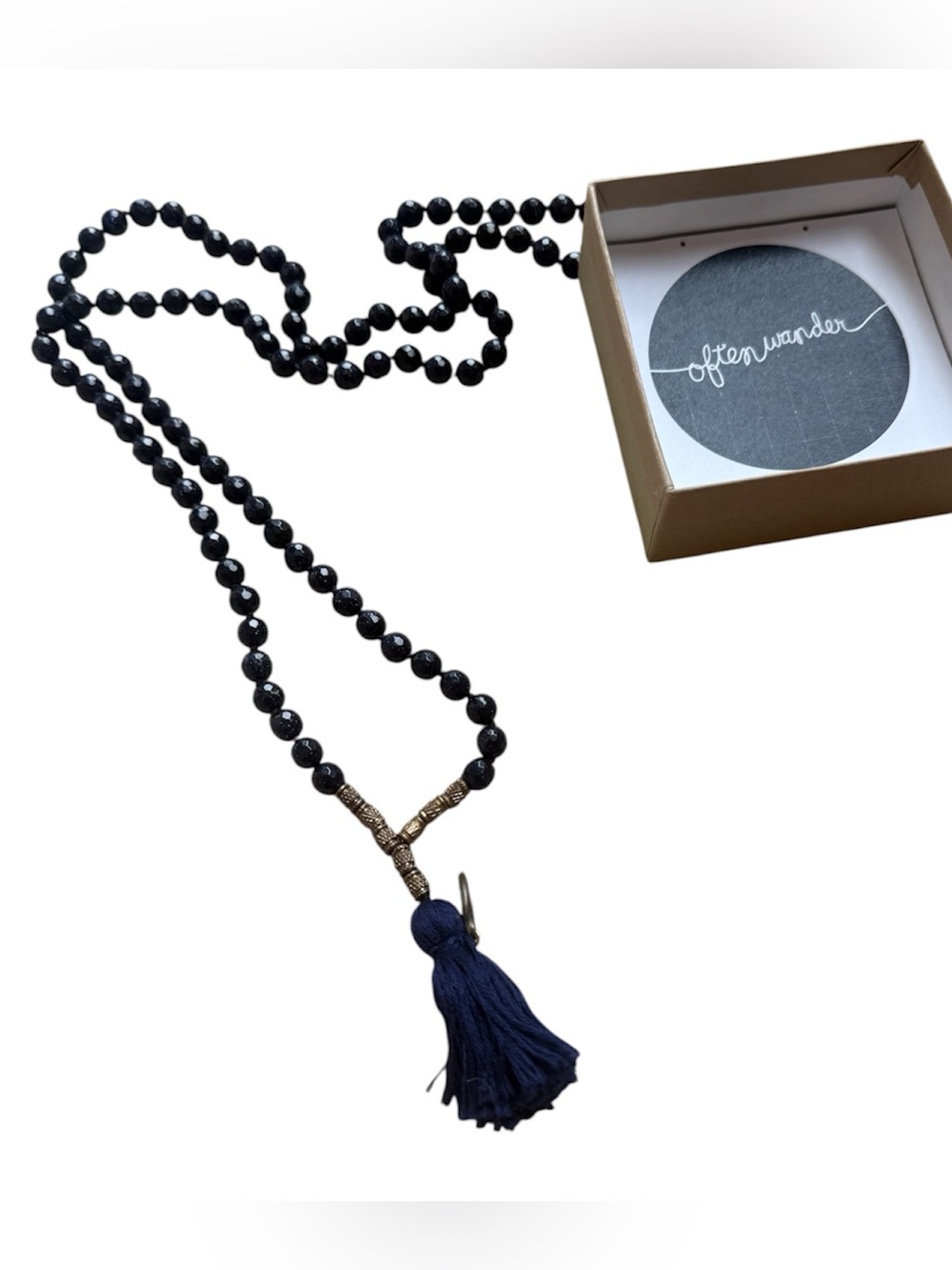 Navy Blue Faceted Mala 108 Beads Meditation Prayer Necklace 36" Luxe